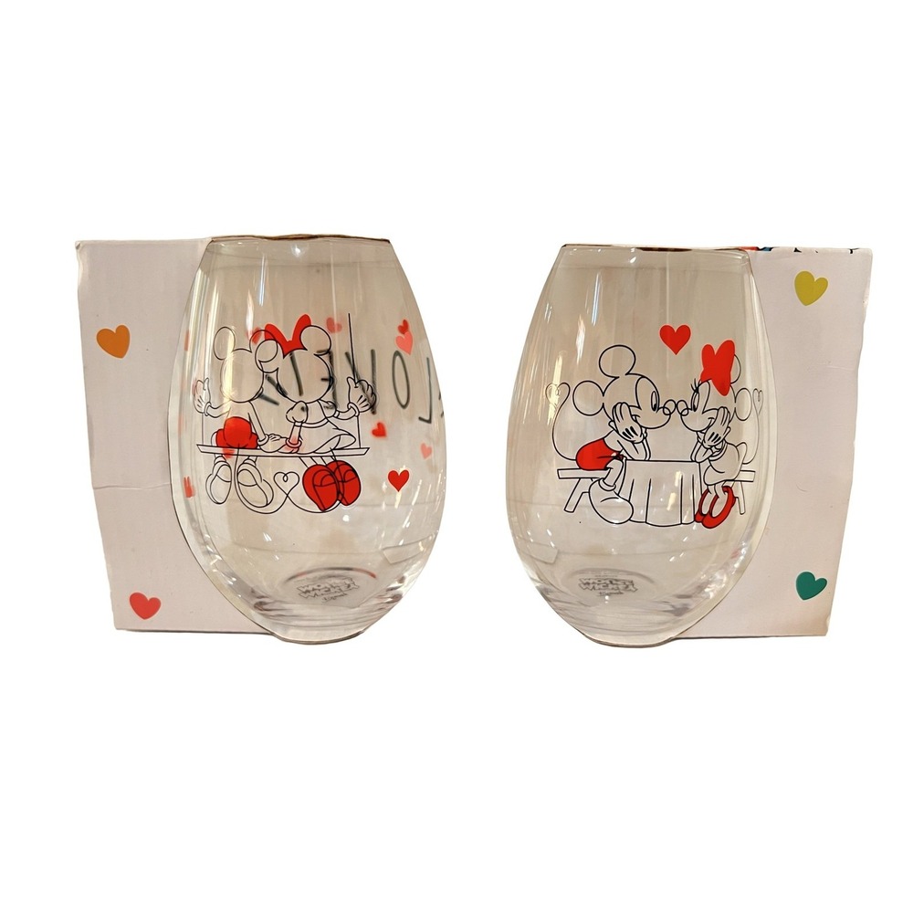 Disney Mickey Minnie Mouse Valentine Stemless Glasses Set of 2 Glass 2020